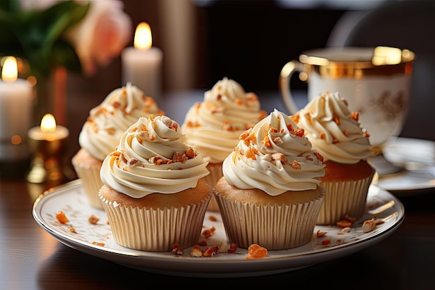 Cupcakes aux noisettes, crème caramélisée et flocons génératifs IA