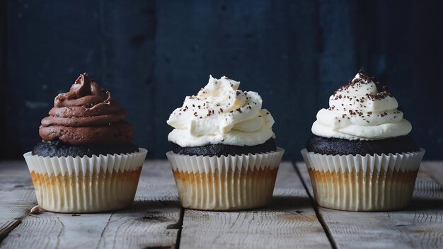 Cupcakes chocolat foncé sucre beurre crème aigre lait condensé vue latérale jpg