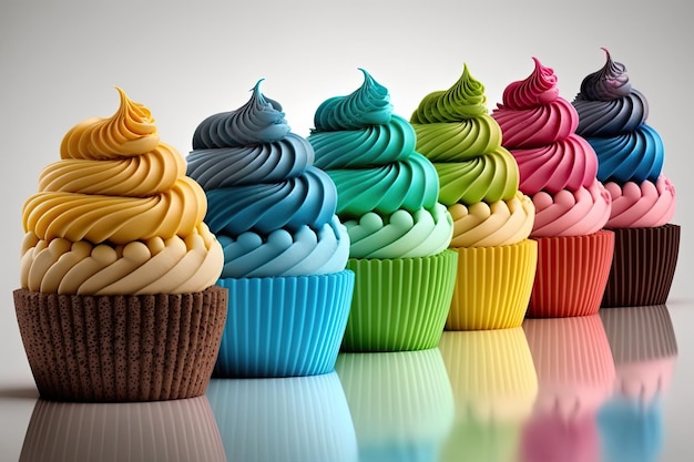 Cupcakes colorés arc-en-ciel Illustration AI Générative