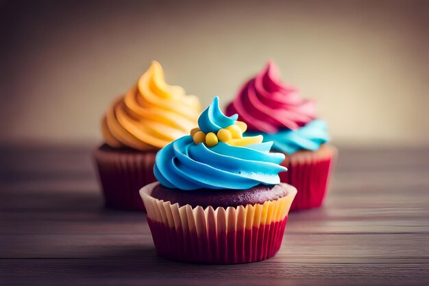 des cupcakes colorés avec des délicieux