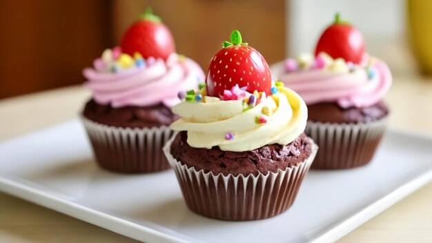 Des cupcakes délicieusement décorés prêts à être mangés.