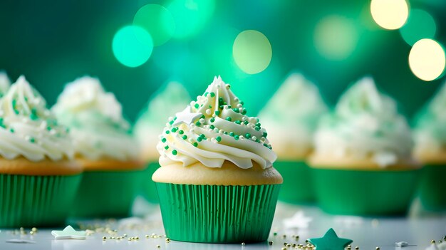 Photo des cupcakes délicieux décorés sur une table lumineuse célébration de la fête de saint-patrick