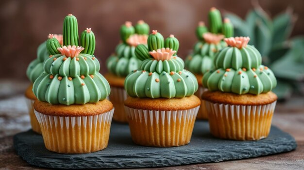 Photo des cupcakes délicieux en forme de cactus