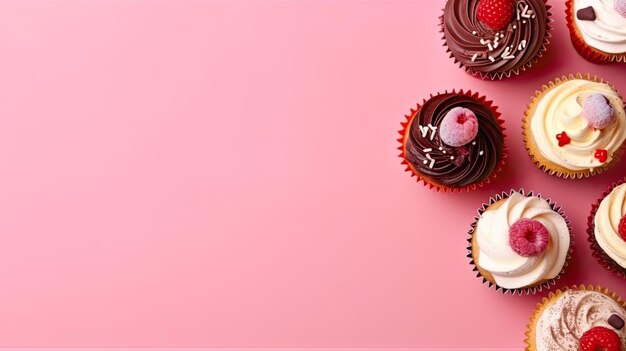 Photo cupcakes délicieux sur un superbe fond rouge