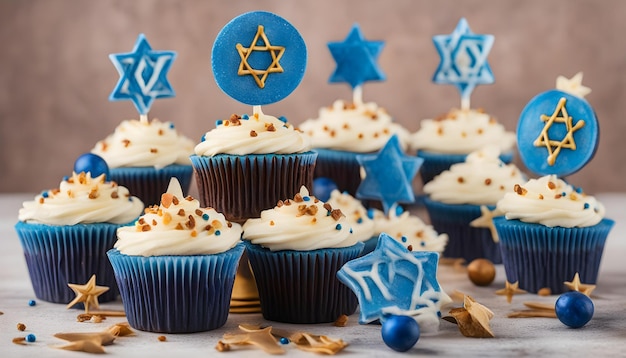 Photo des cupcakes avec l'étoile sur eux et l'é toupie sur le dessus