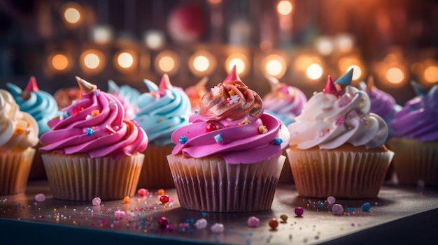 Cupcakes fraîchement cuits décorés de glaçage coloré