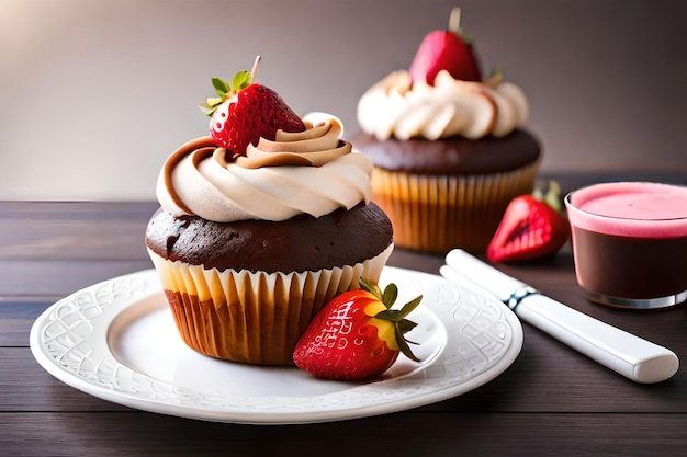 Cupcakes avec une fraise sur le dessus