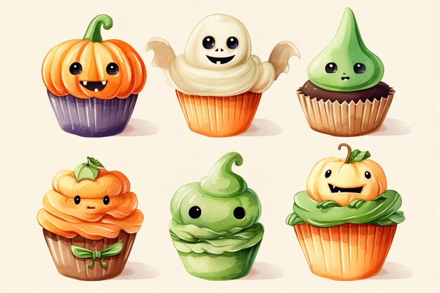 Des cupcakes d'Halloween en aquarelle