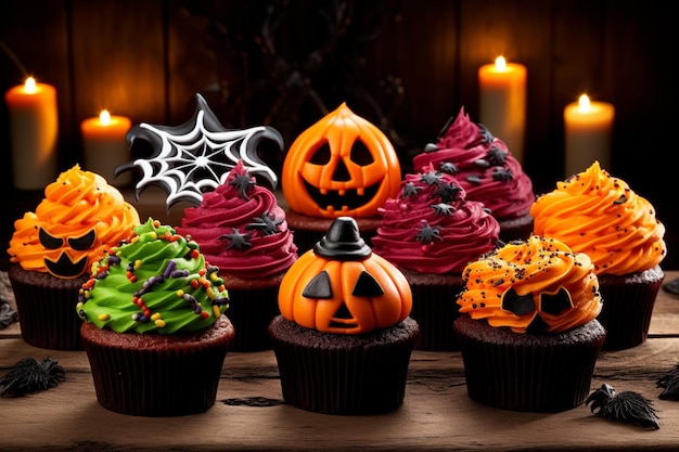 Des cupcakes d'Halloween avec des dessins de glaçage effrayants