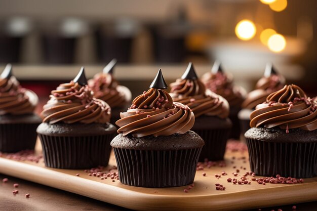 Des cupcakes d'Halloween avec du chocolat sur fond sombre