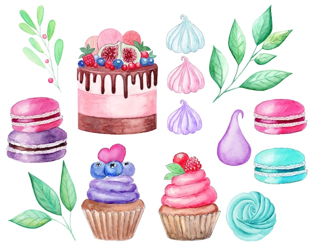 Cupcakes et macarons aquarelle patten