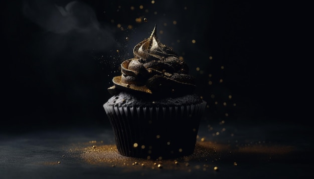 Photo cupcakes sucrés faits maison avec glaçage au chocolat, parfaits pour les célébrations générées par l'intelligence artificielle