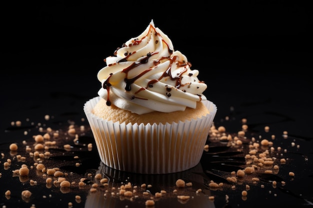 Cupcakes à la vanille avec crème au beurre et sirop de chocolat au sucre de canne