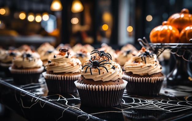 cupcakes sur vitrine dans le concept d'Halloween du café