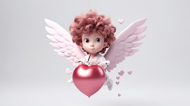 Cupidon mignon avec un grand coeur rose