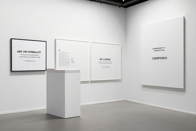 Photo curateurs d'expositions d'art virtuelles commentaire mockup de signalisation avec un espace blanc vide pour placer votre conception
