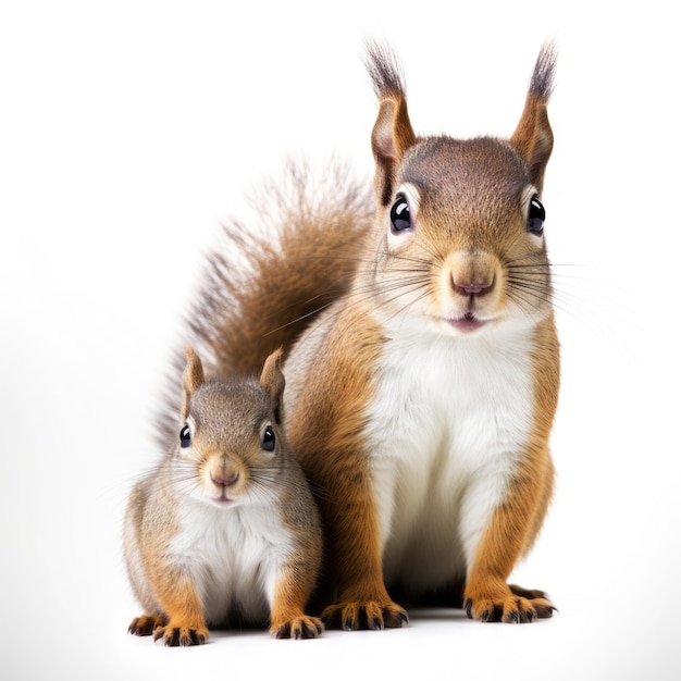 Écureuil et bébé écureuil sur fond blanc