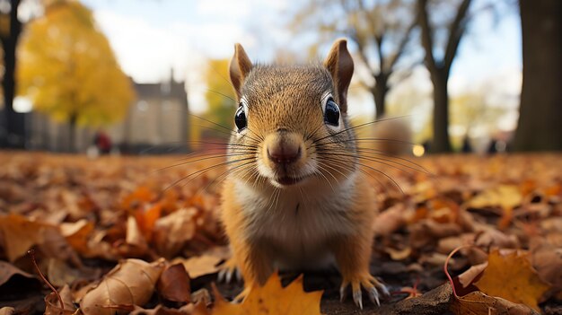 Écureuil curieux dans le parc de la ville