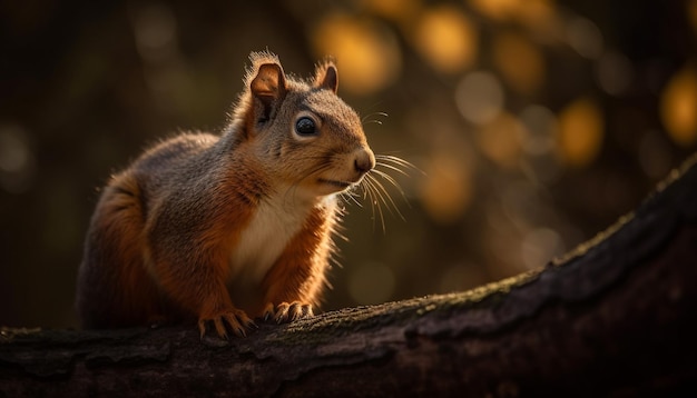 Écureuil gris moelleux assis sur une branche d'arbre généré par l'IA