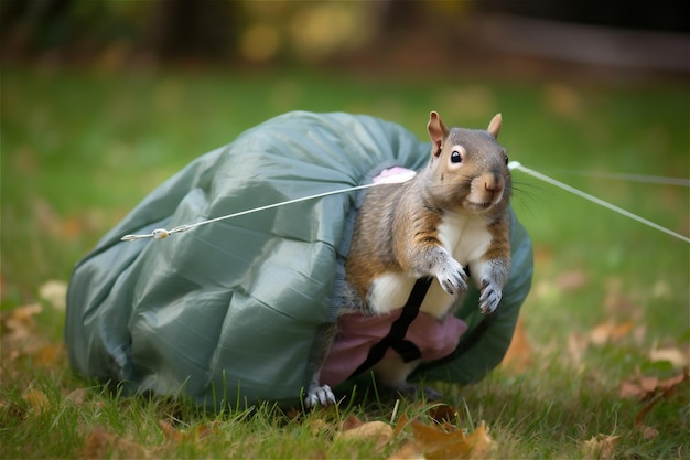 Écureuil mignon avec un contenu généré par l'IA atterri en parachute