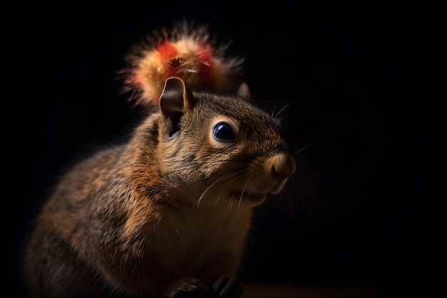 Écureuil mignon dans un réseau de neurones de chapeau de noël généré par ai