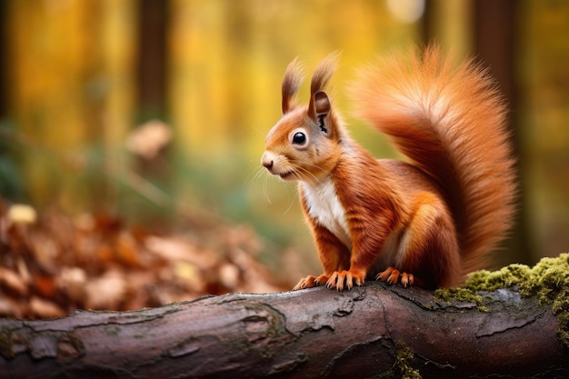 Écureuil roux dans la forêt d'automne