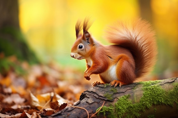 Écureuil roux dans la forêt d'automne