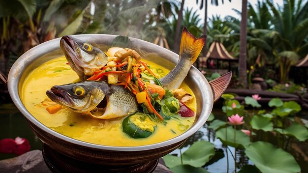 Curry jaune avec poisson à tête de serpent nourriture thaïlandaise