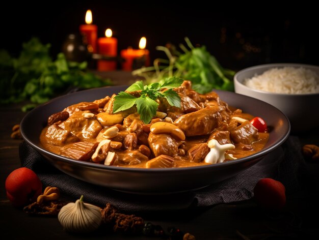 Curry Massaman servi sur une assiette