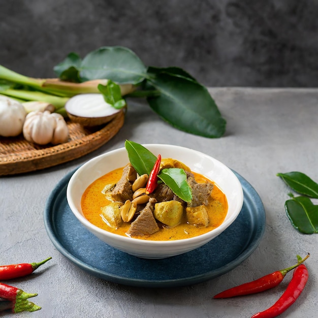 curry de panang avec du porc style de cuisine thaïlandaise fond blanc