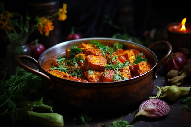 Curry de poisson avec une dérive d'épices délicieuses