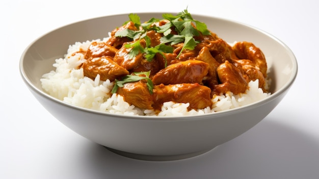 Curry de poulet parfumé débordant d'arômes sur fond blanc