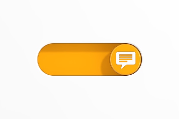 Curseur de commutateur à bascule jaune avec icône de bulle de message rendu 3d