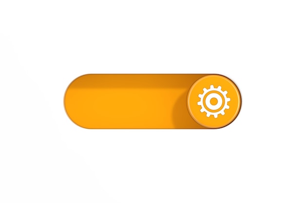 Curseur de commutateur à bascule jaune avec icône de roue dentée rendu 3d