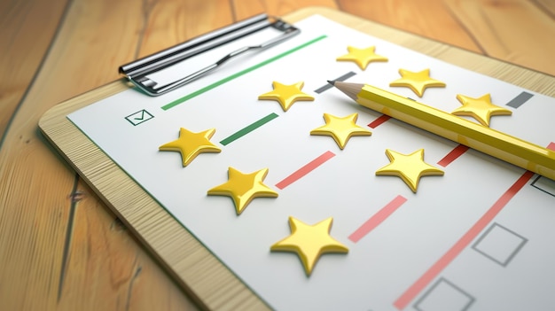 Photo customer satisfaction survey clipboard with star ratings