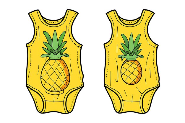 Cut Romper avec une forme d'ananas sur la poitrine dans une collection de vêtements plats d'illustration brillante