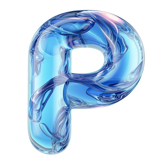 Photo cute alphabet bleu p comme forme fluide sur fond blanc