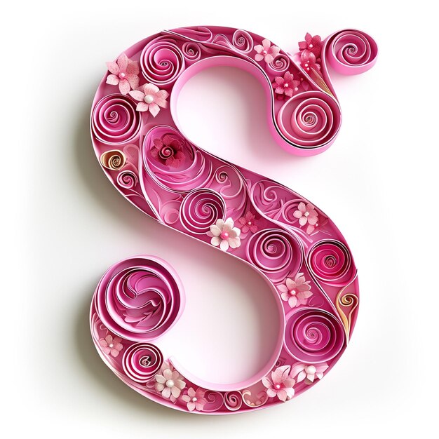 Photo cute alphabet rose s comme forme d'art quilling sur fond blanc