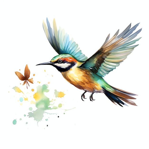 Cute apiculteur attrapant des insectes en l'air oiseau aquarelle illustration clipart