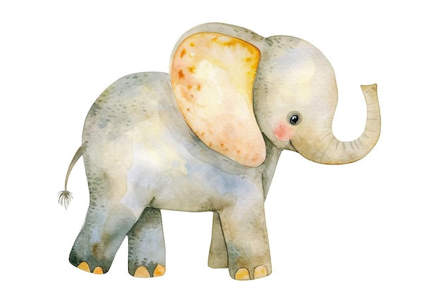 Photo cute aquarelle d'éléphant style ludique et joyeux sur un fond blanc