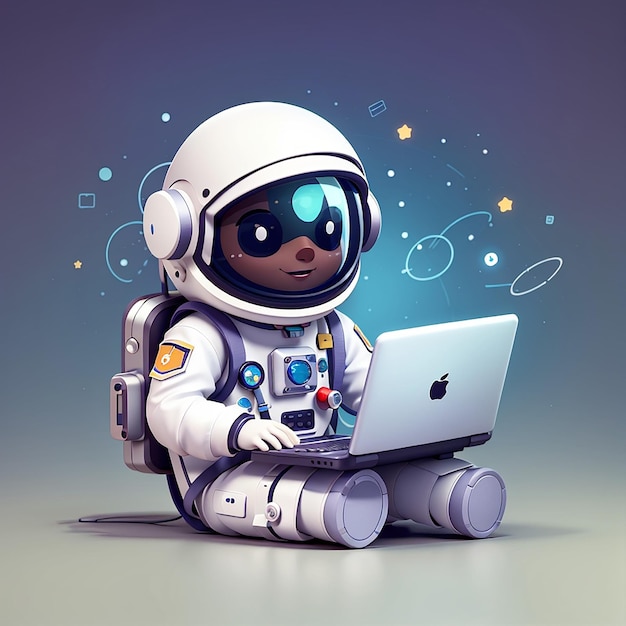 Photo cute astronaut hacker exploitant un ordinateur portable icône de dessin animé vectoriel illustration science technologie icône concept isolé premium vector flat style de dessin dessiné animé