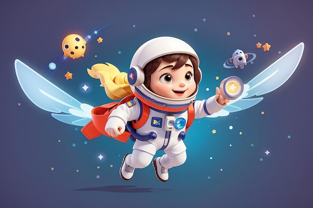 Cute Astronaut Super Hero Flying Cartoon Icon vectoriel Illustration Science Technologie Icon Concept Isolé Premium Vector Flat Style Cartoon Il est également disponible sous la forme de dessins animés.