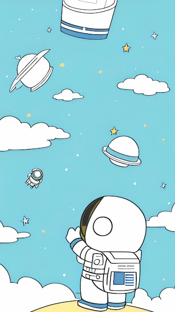 Cute astronaute de l'espace galaxie dessin animé mobile fond de fond