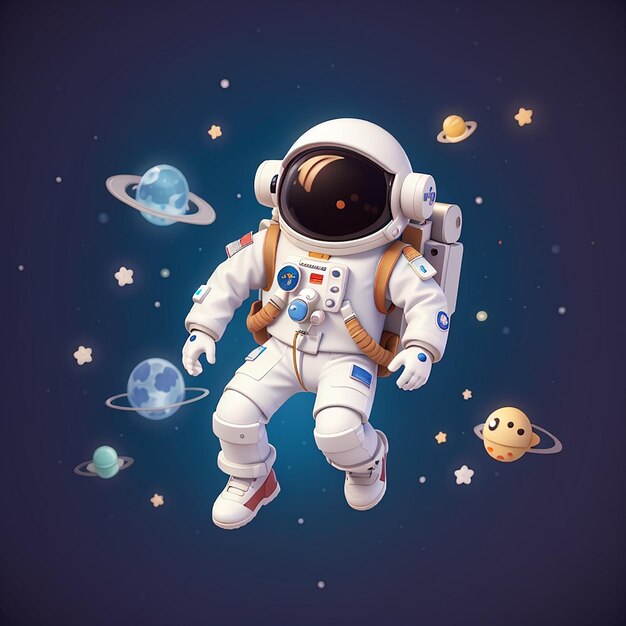 Cute astronaute flottant dans l'espace dessin animé icône vectorielle illustration science technologie icône isolée