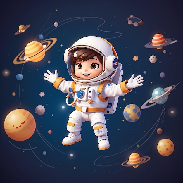 Cute astronaute flottant dans l'espace dessin animé icône vectorielle illustration science technologie icône isolée