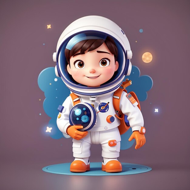 Cute astronaute livraison de colis dessin animé icône vectorielle illustration science technologie isolé plat