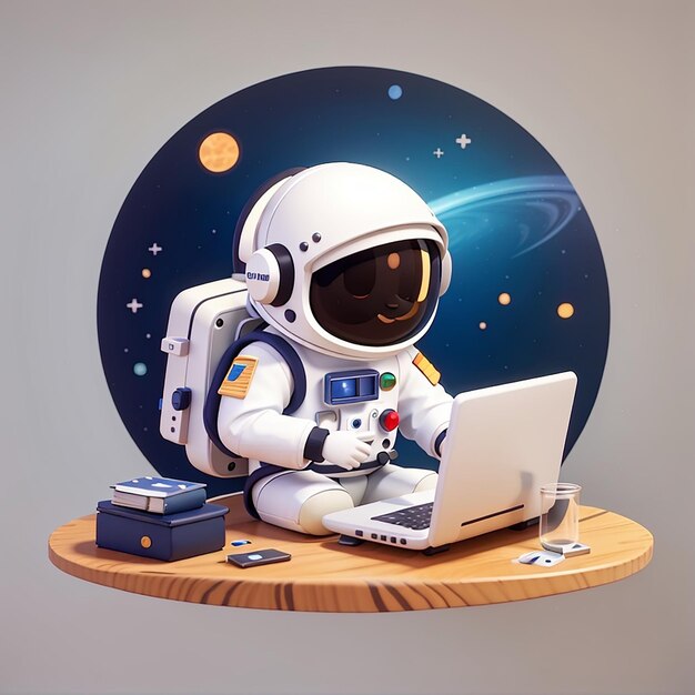 Cute astronaute opérant un ordinateur portable icône vectorielle de dessin animé illustration icône de technologie scientifique