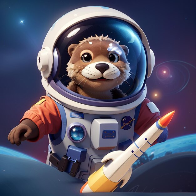 Photo cute astronaute otter riding rocket cartoon vector icon illustration animal trechnology icon concept isolé premium vector flat cartoon style il s'agit d'un dessin animé qui a été créé par l'auteur.