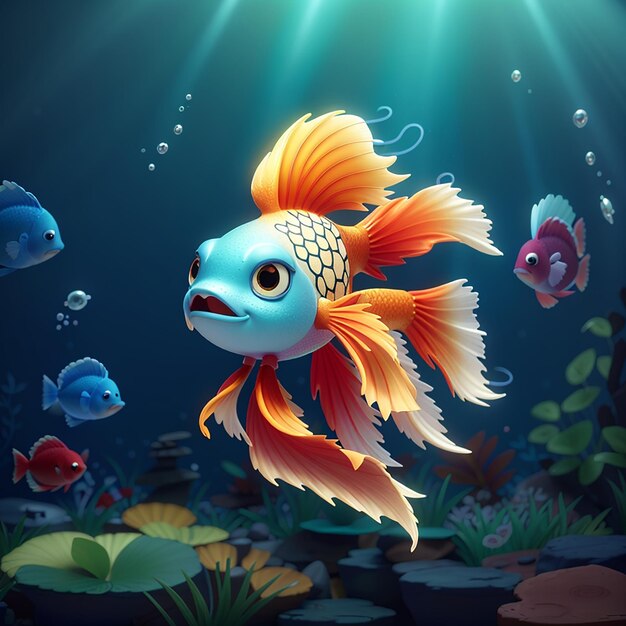 Cute betta guppy poisson dessin animé icône vectorielle illustration animal nature icône concept isolé plat