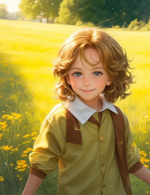 Photo cute boy anime character generative ai